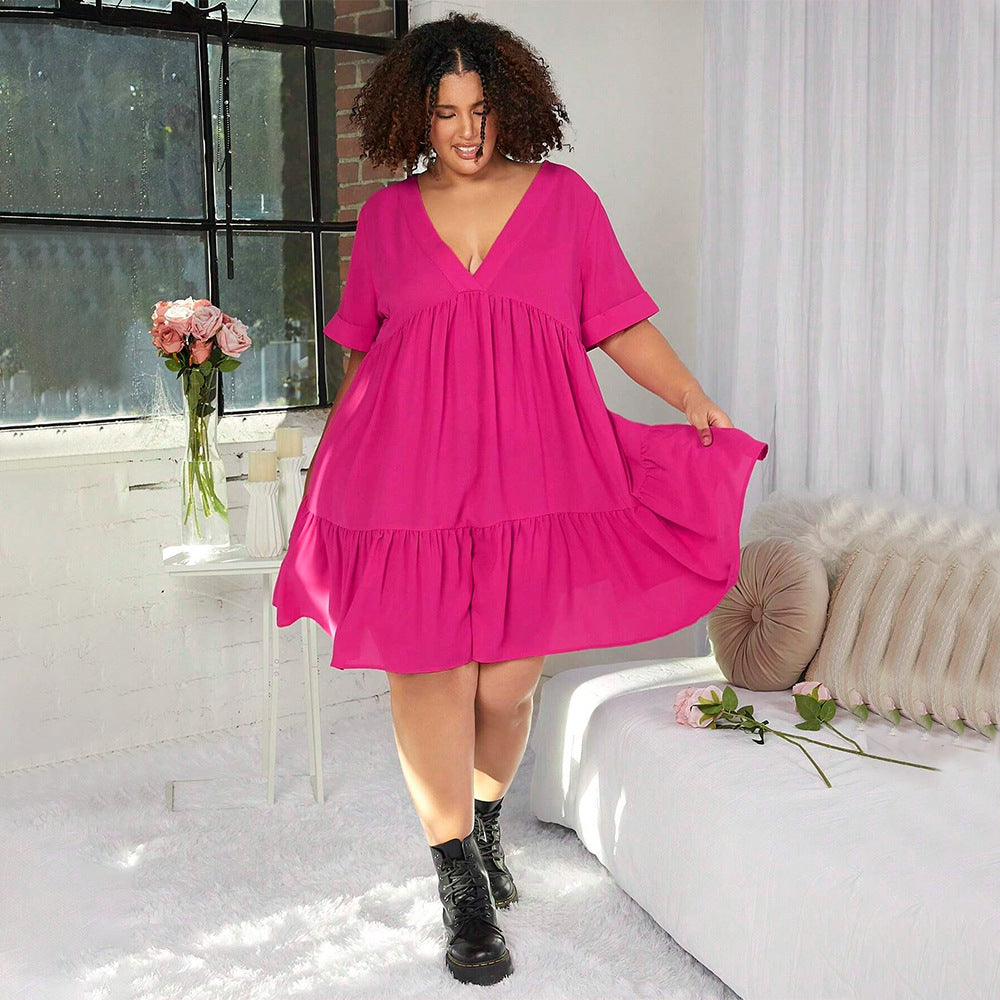 Damen lässiges Sommerkleid mit V-Ausschnitt und schwingendem Saum Drune