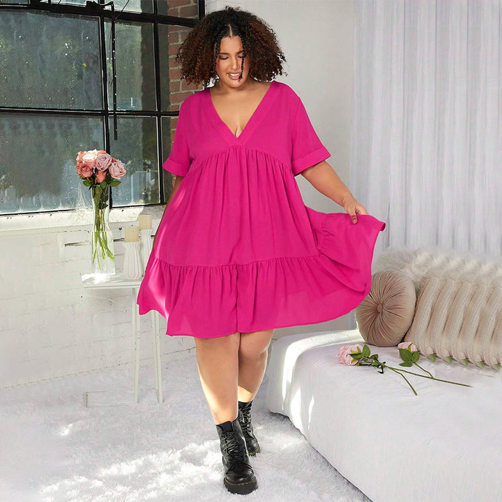 Damen lässiges Sommerkleid mit V-Ausschnitt und schwingendem Saum Drune