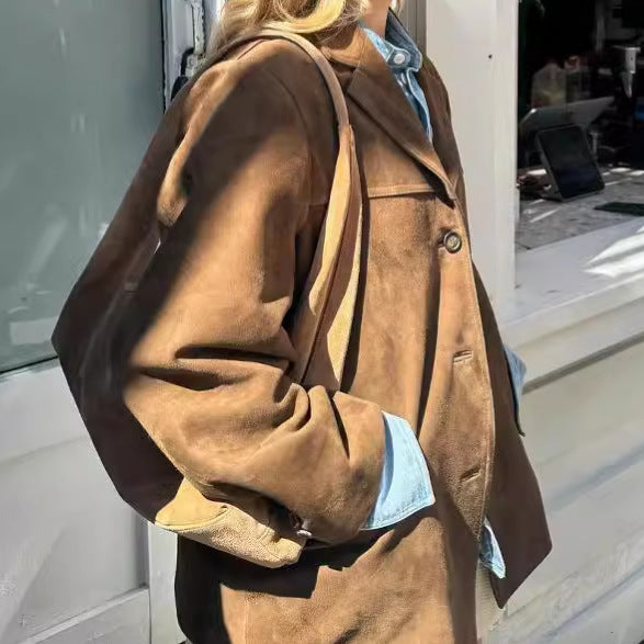 Damen Oversized Wollblazer mit strukturierten Ärmeln Drune