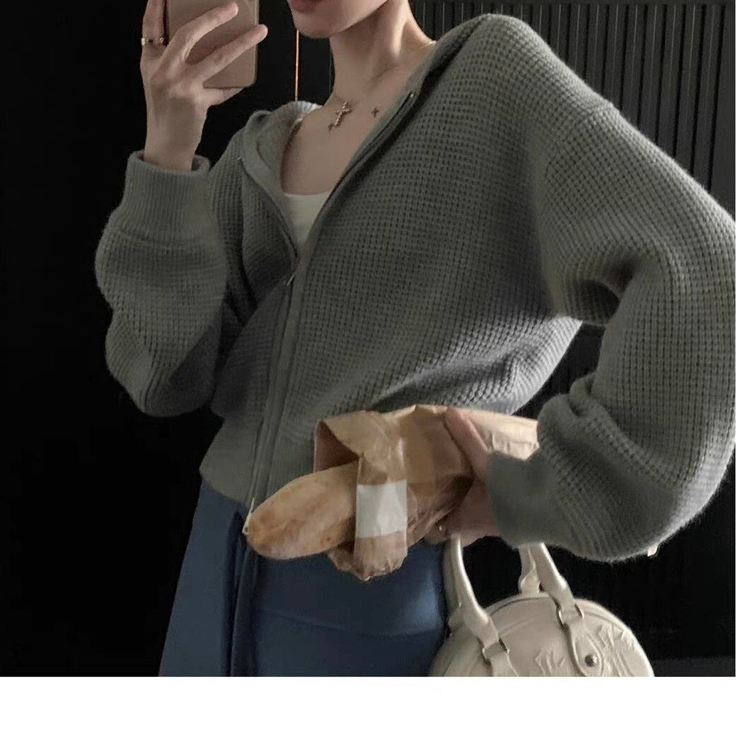 Damen Bequemer Strick-Hoodie mit Reißverschluss Drune