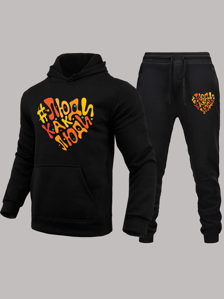 Herren Kapuzenpullover und Jogginghose Set mit auffälligem Herzmotiv Drune