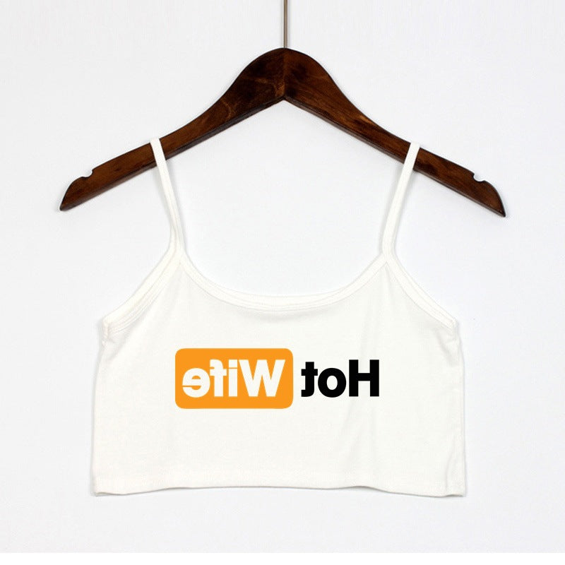 Damen Crop-Top mit modernen Schriftzügen und verstellbaren Trägern Drune