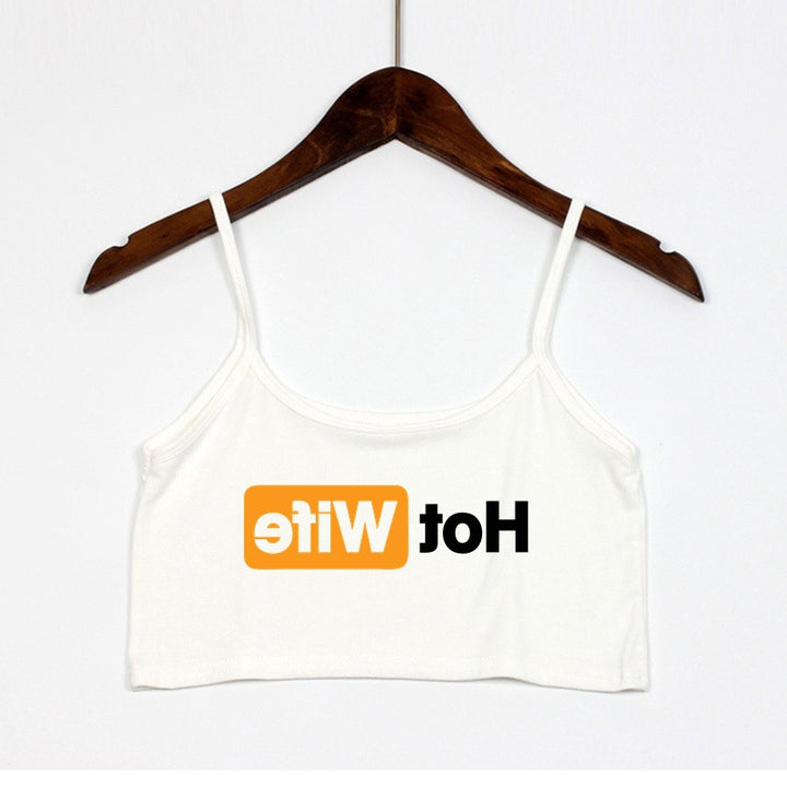 Damen Crop-Top mit modernen Schriftzügen und verstellbaren Trägern Drune