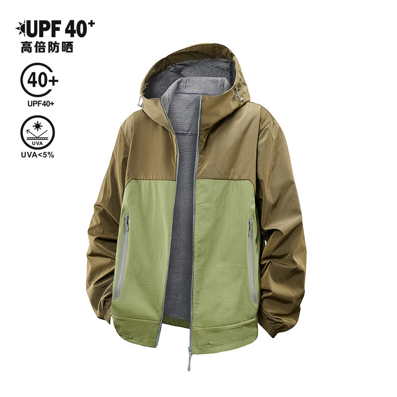Unisex Leichte Wind- und Fleecegefütterte Kapuzenjacke mit Zwei-Wege-Reißverschluss Drune