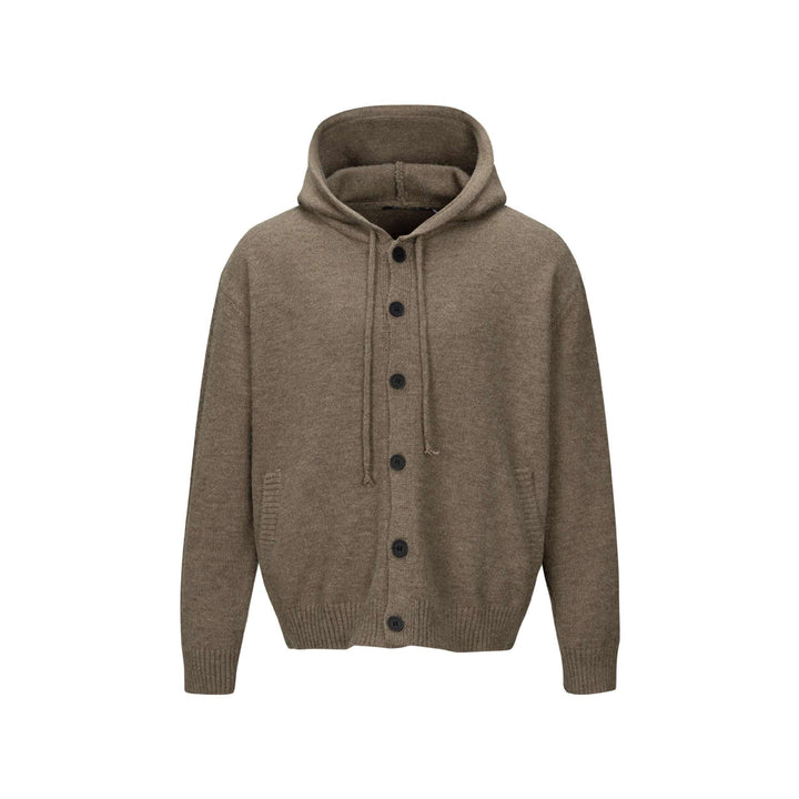 Unisex Kapuzen-Cardigan mit Knopfleiste, angerauter Strickstruktur und Rippbündchen Drune