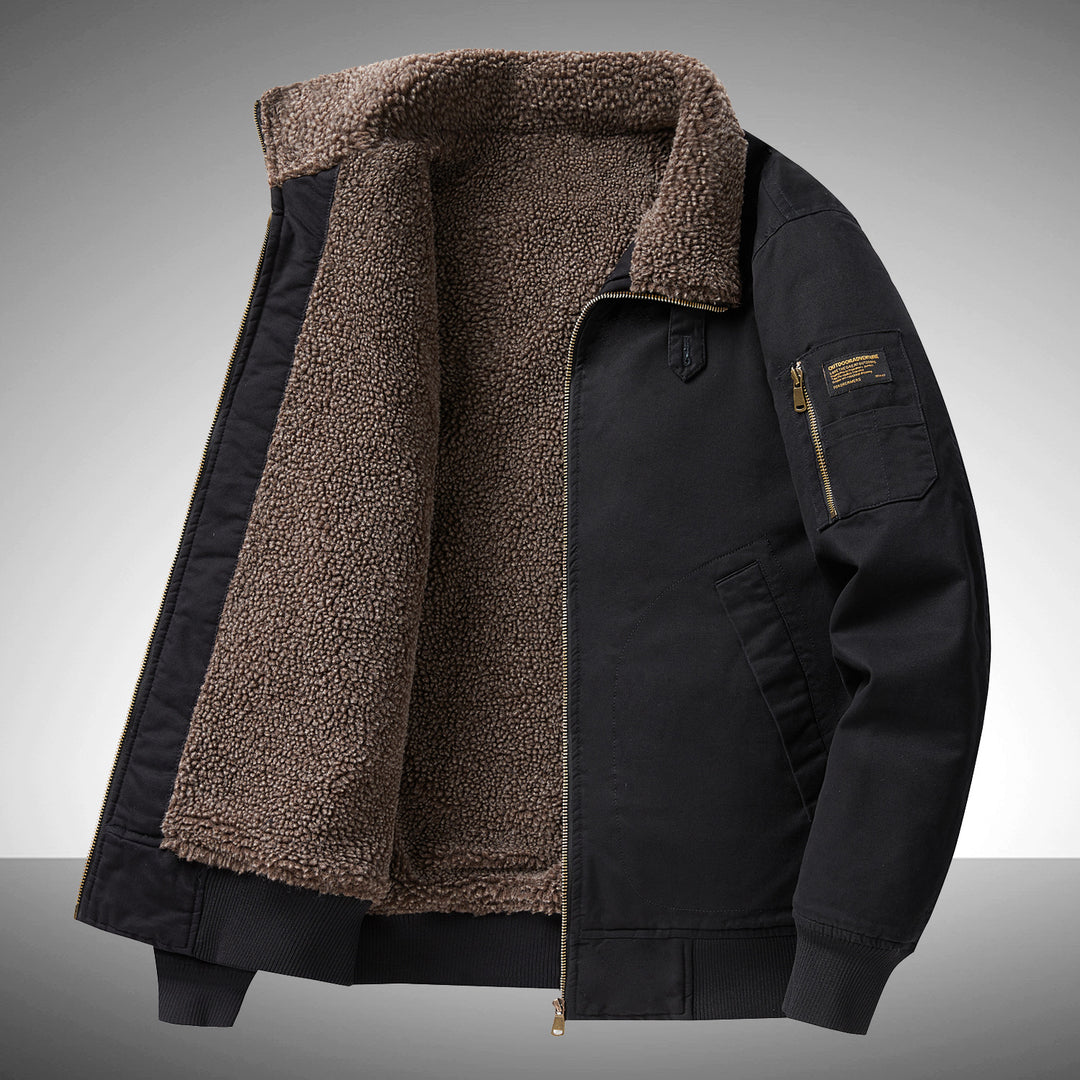 Men's  plush pile-lined utility flight jacket with zipped sleeve pocket and reinforced hand pockets Drune