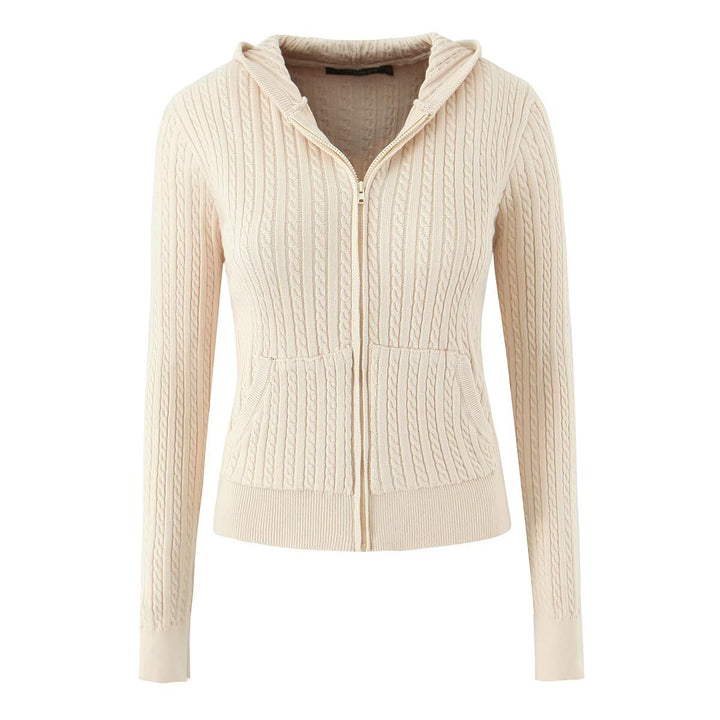 Damen kuschelige Strickjacke mit Kapuze und Reißverschluss Drune