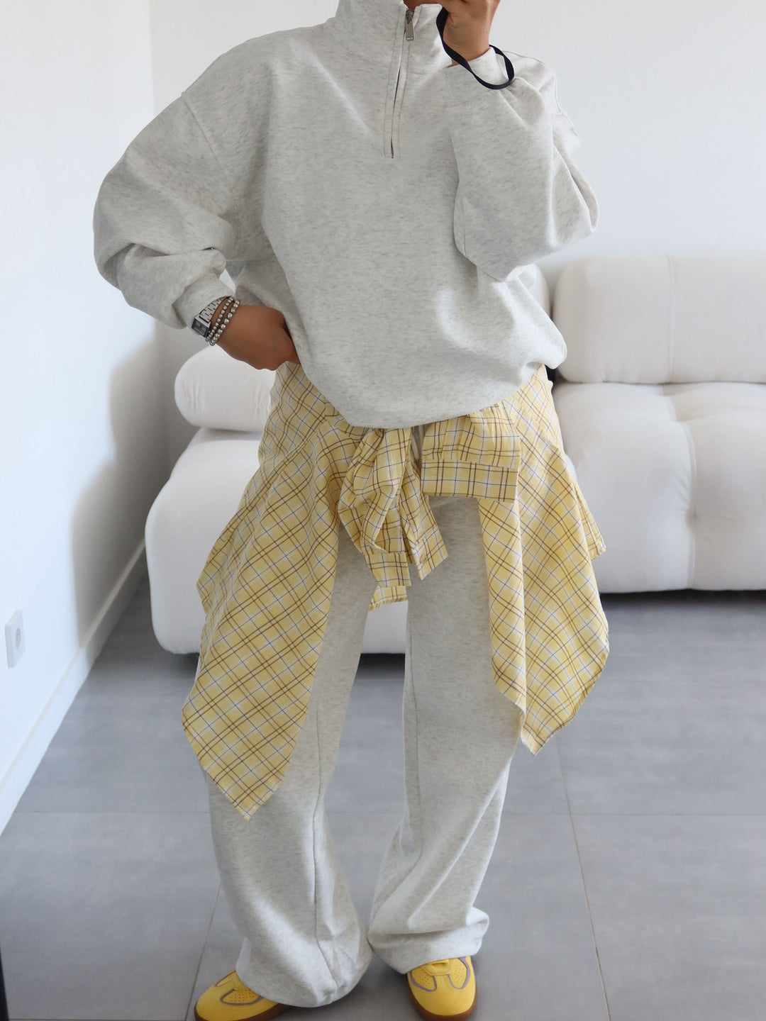 Damen Oversize Sweatshirt mit Halbzip und hohem Stehkragen Drune