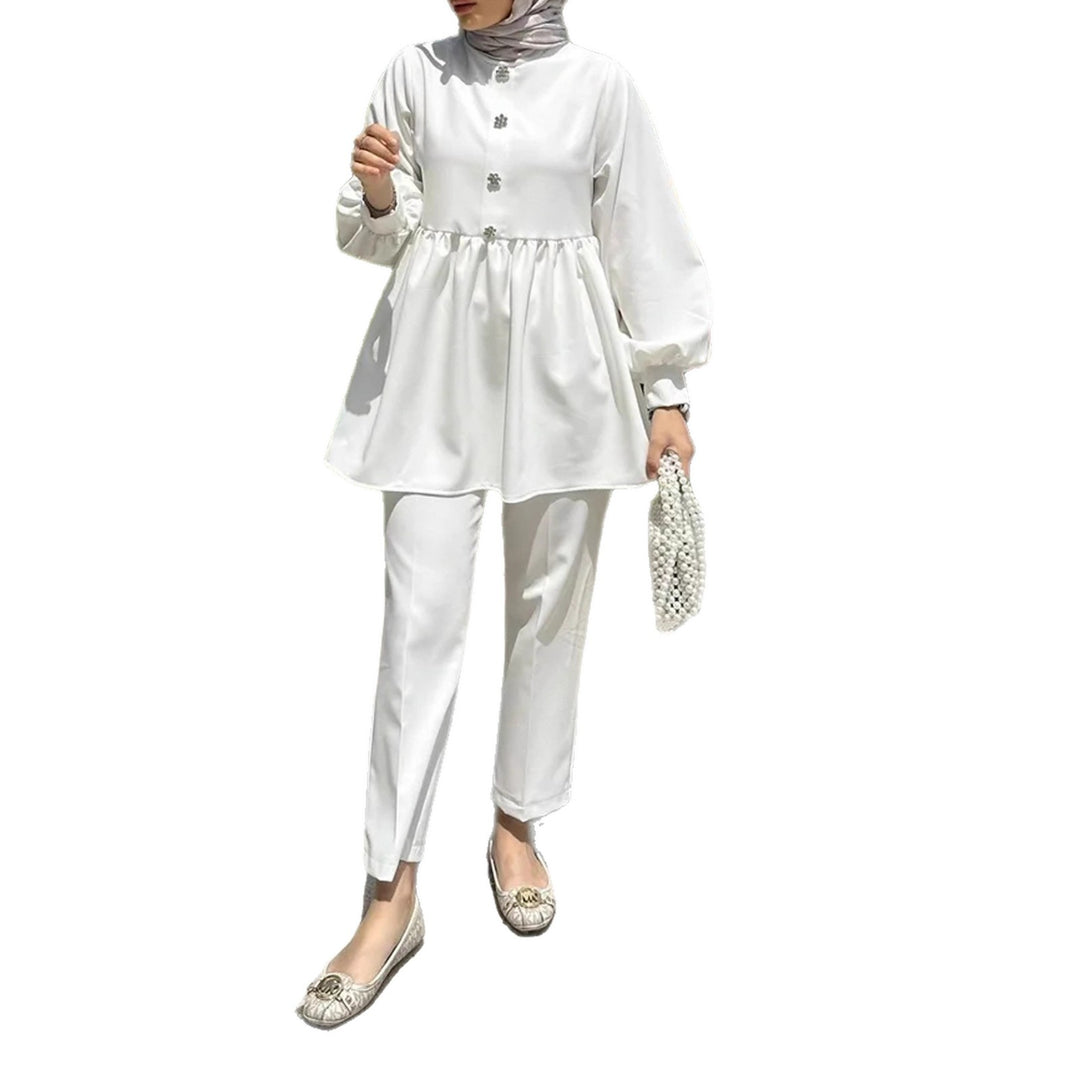 Damen Elegantes Tunika‑Hosen‑Set mit geraffter Empire‑Tunika und schlanker Anzughose Drune