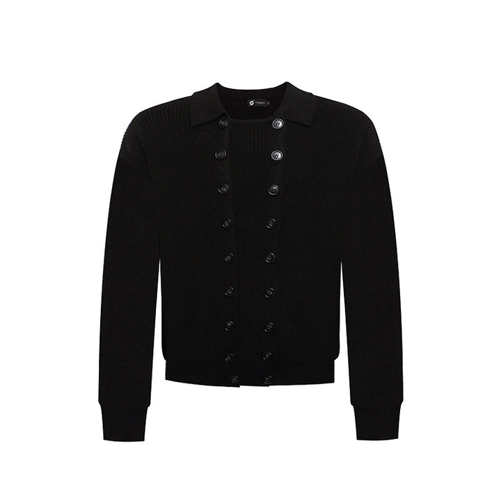 Herren Doppelreihige Strickcardigan mit Hemdkragen und Rippbündchen Drune