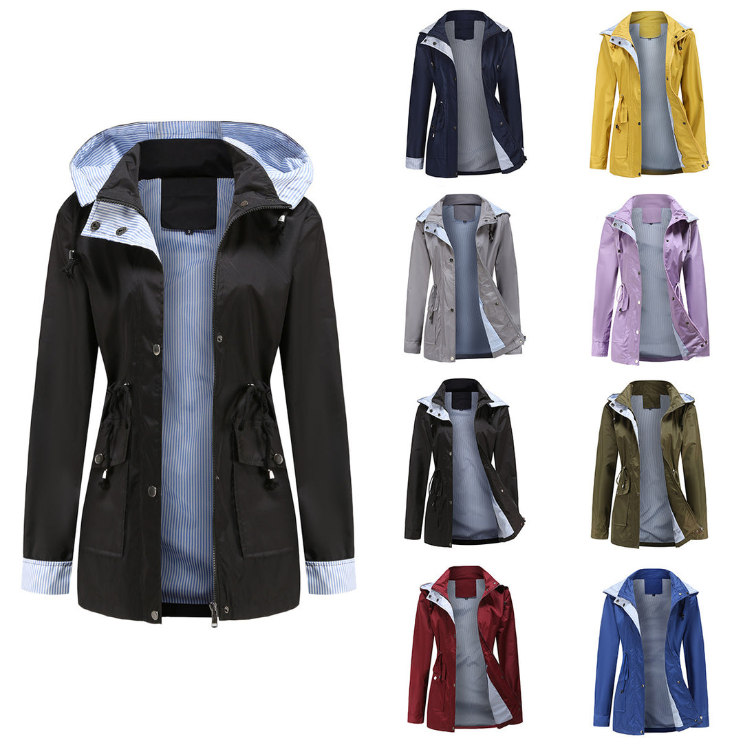 Damen nan leichte wasserdichte Regenjacke mit Kapuze und Taillenzug Drune