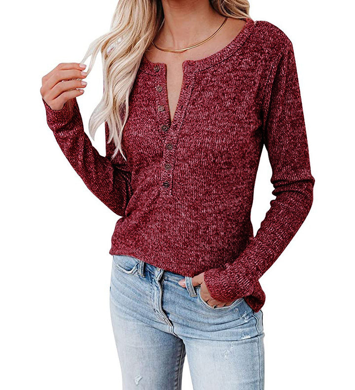 Damen Langarm-Henley-Shirt mit Knopfleiste und weichem Material Drune