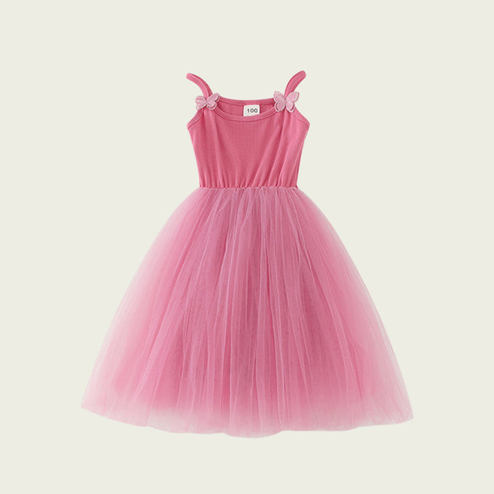 Mädchen Elegantly Gestaltetes Tüll-Party-Kleid mit Dekorativen Schmetterlings-Trägern Drune