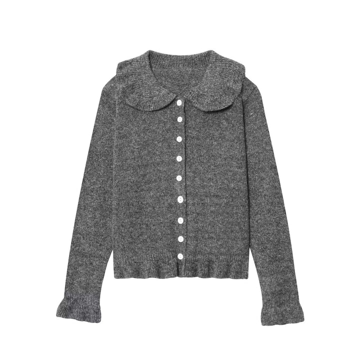Damen Strickjacke mit großem Kragen und Knopfleiste Drune