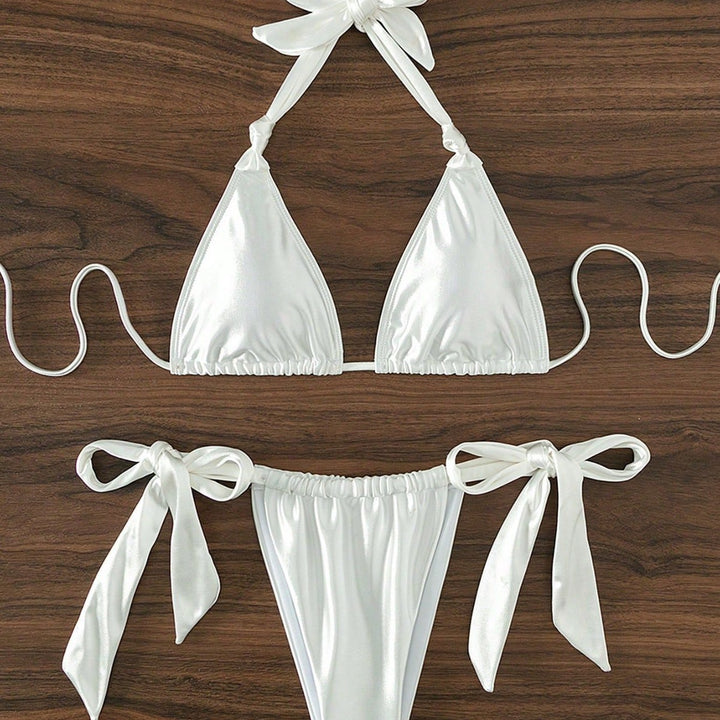 Damen Stilvoller Triangel-Bikini mit Schleifen-Details Drune
