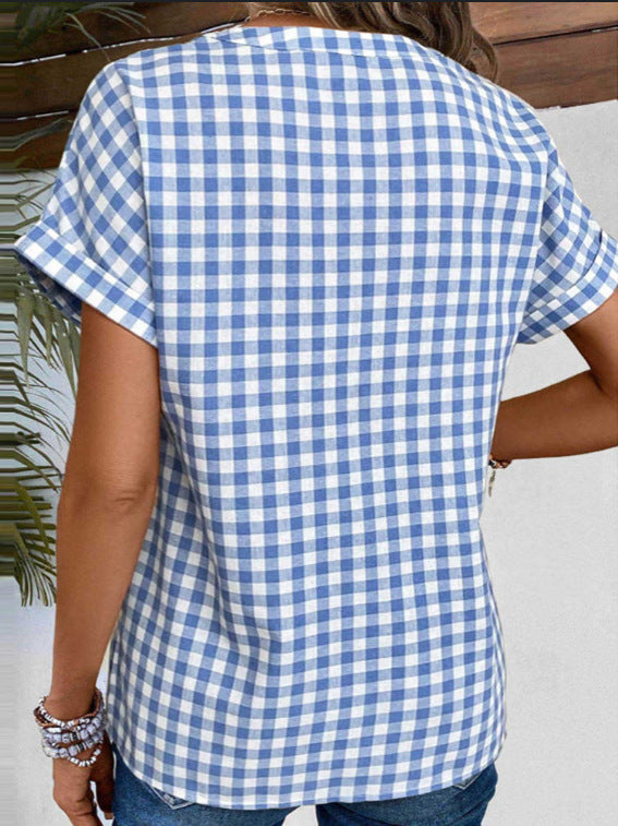 Damen Karobluse mit leichtem Baumwollstoff und modischem Button-Up-Design Drune