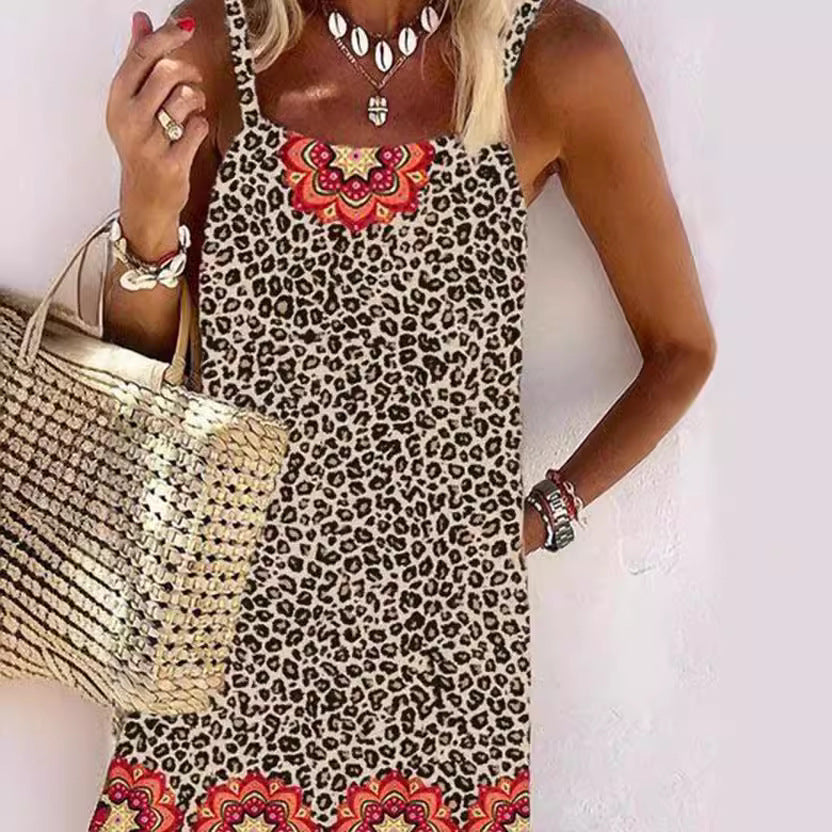 Damen Sommerliches Kleid mit leopardenmotiv und floralem Saum Drune
