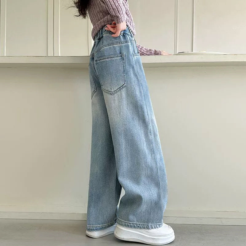 Damen weite High-Waist Jeans mit schmalem Bund Drune