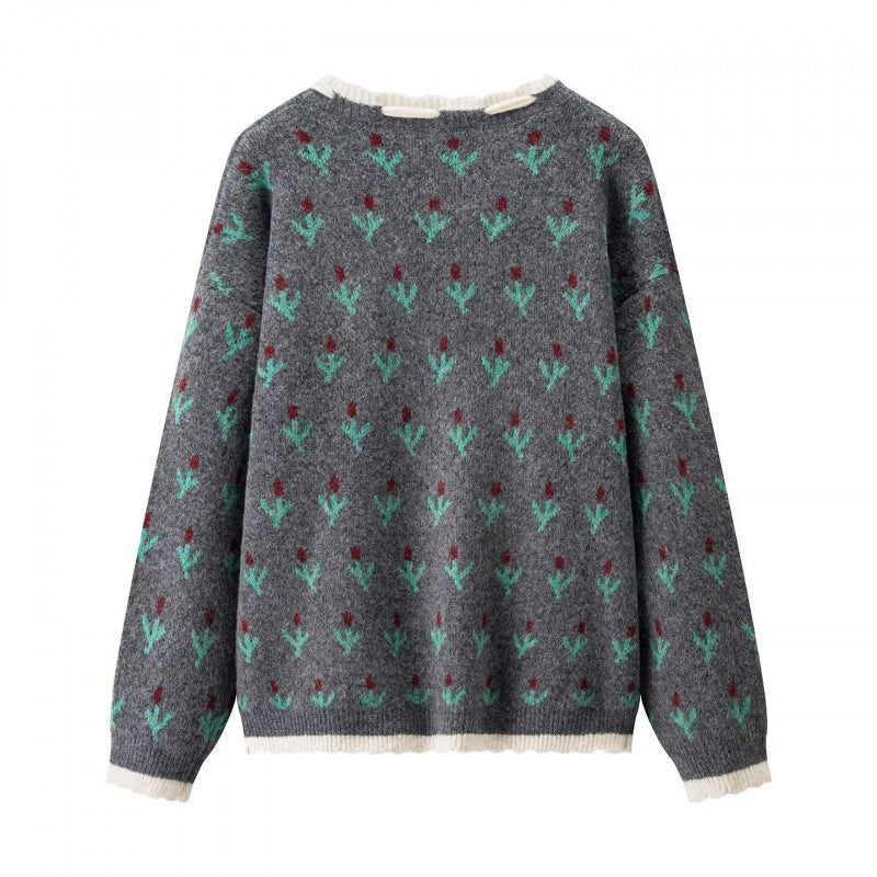 Damen Zweiteiliges Strickset mit gemustertem Cardigan, Pomponbändern und Midirock Drune