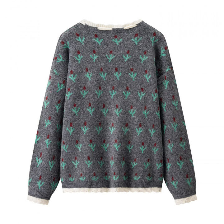 Damen Zweiteiliges Strickset mit gemustertem Cardigan, Pomponbändern und Midirock Drune