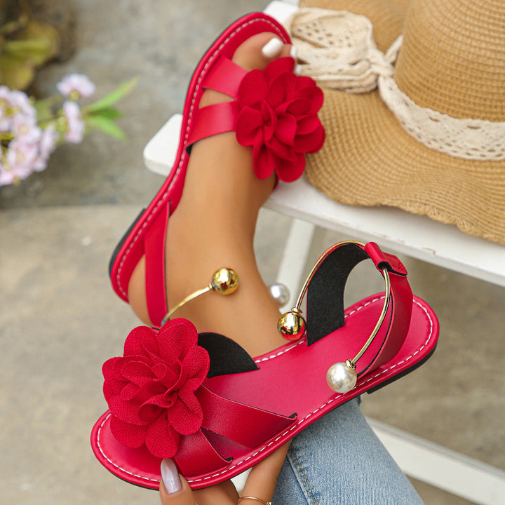Damen komfortable Sandalen mit dekorativen Blumen-Applikationen Drune