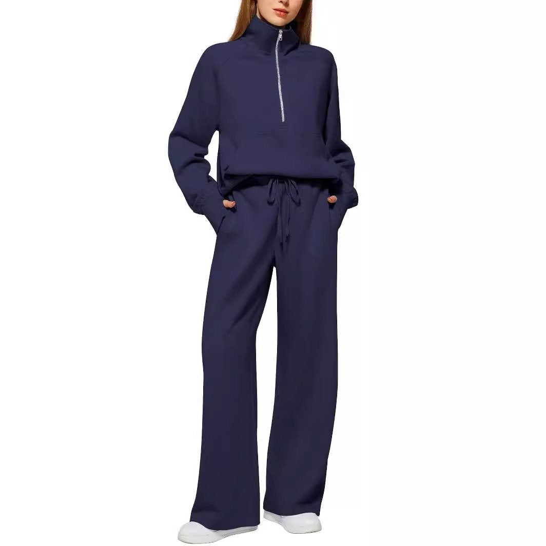 DamenSportliches Sweatshirt-Set mit hoher Kragen und weiten Beinen Drune