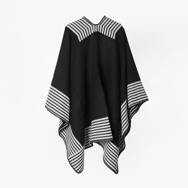 Damen Oversize‑Poncho im Cape‑Stil aus Wollmix mit diagonalen Streifen und Ziernaht Drune