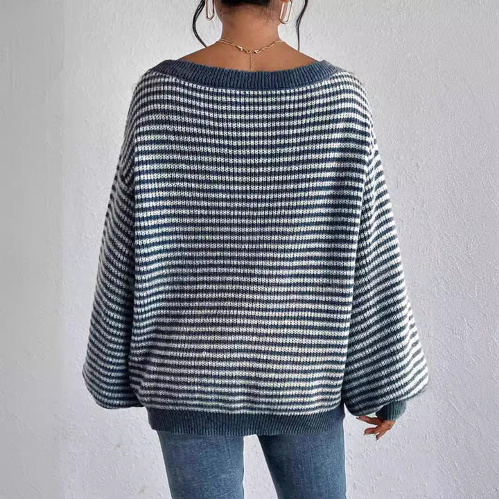 Damen lässiger Strickpullover mit weitem Schnitt und modernen Streifen Drune