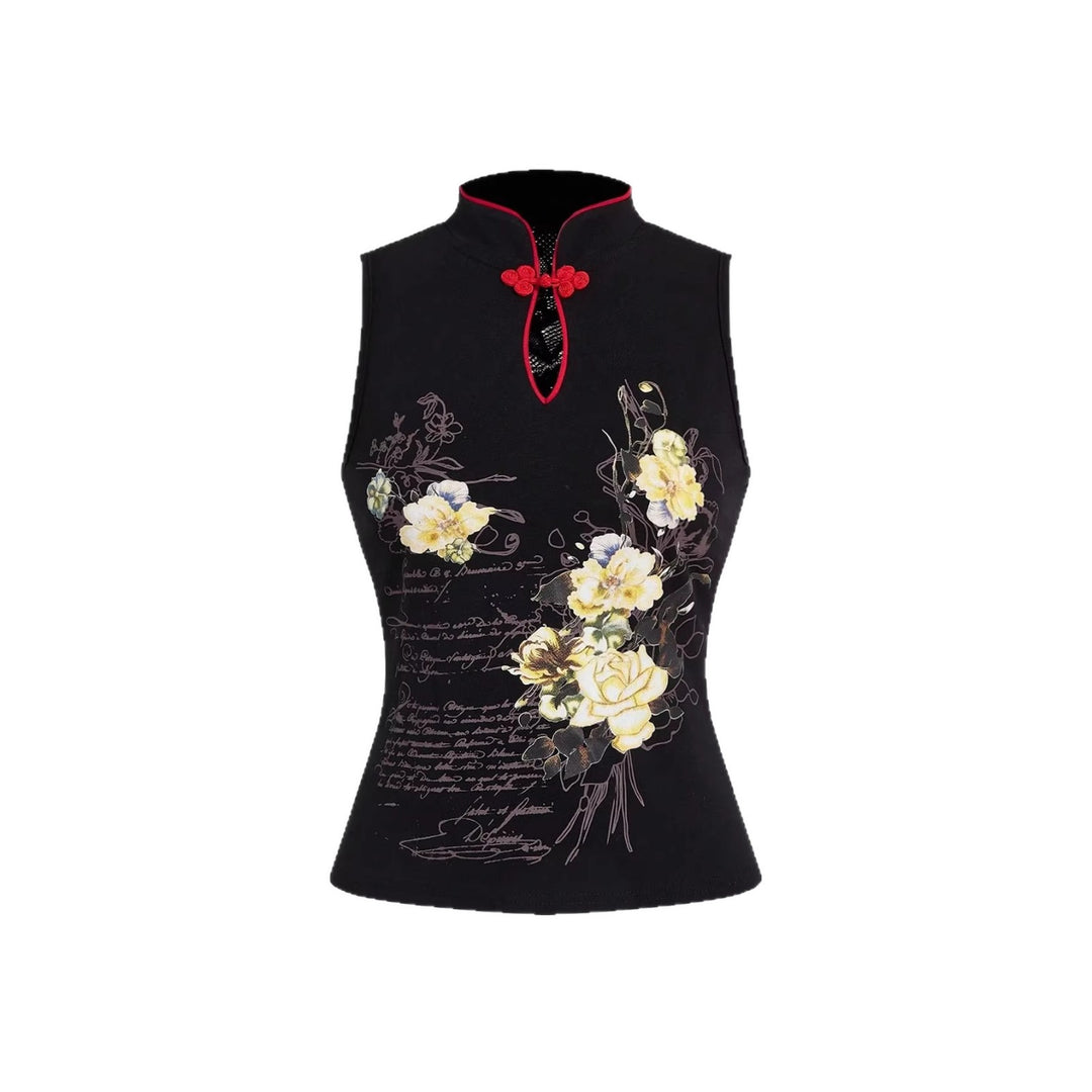 Damen Chinesisches Sticktop mit hochgeschlossenem Design und floralem Motiv Drune