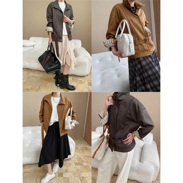 Damen lässige Übergangsjacke mit praktischen Taschen und modischem Stehkragen Drune