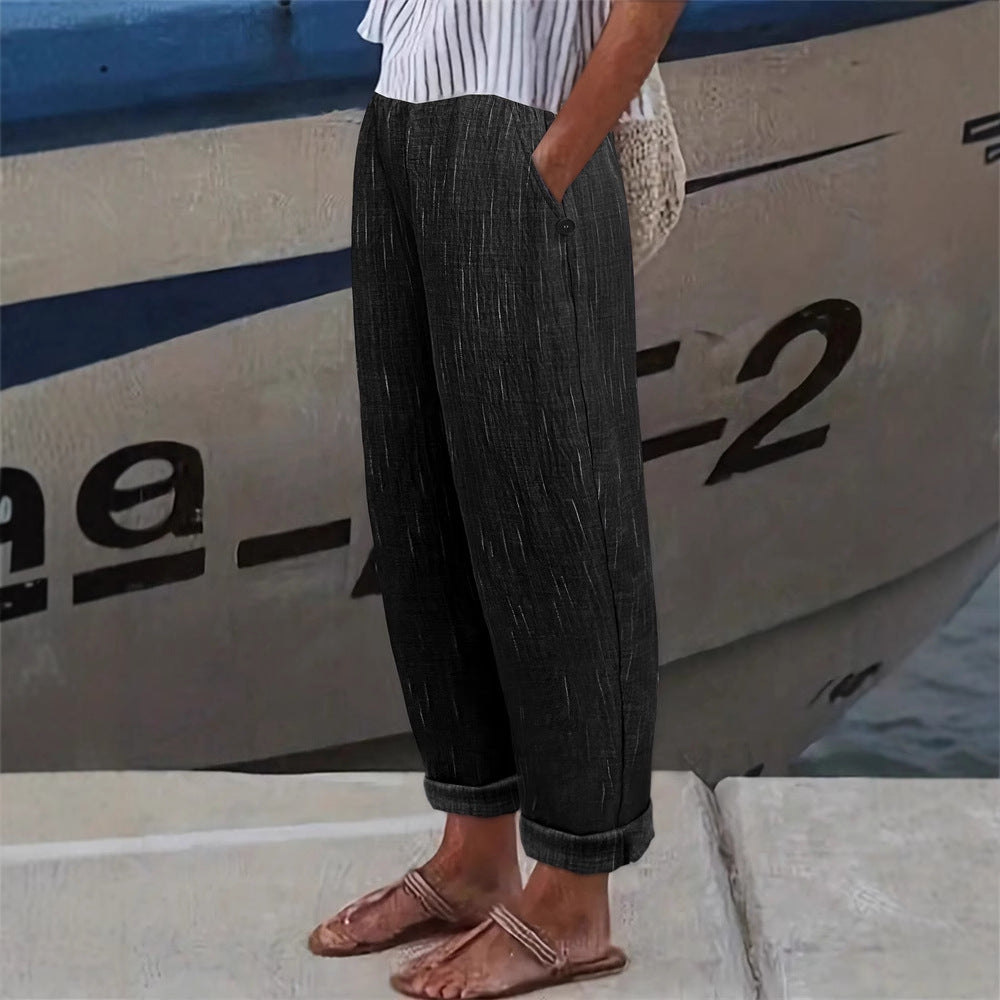 Damen Bequeme und luftige Leinenhose mit seitlichen Taschen Drune