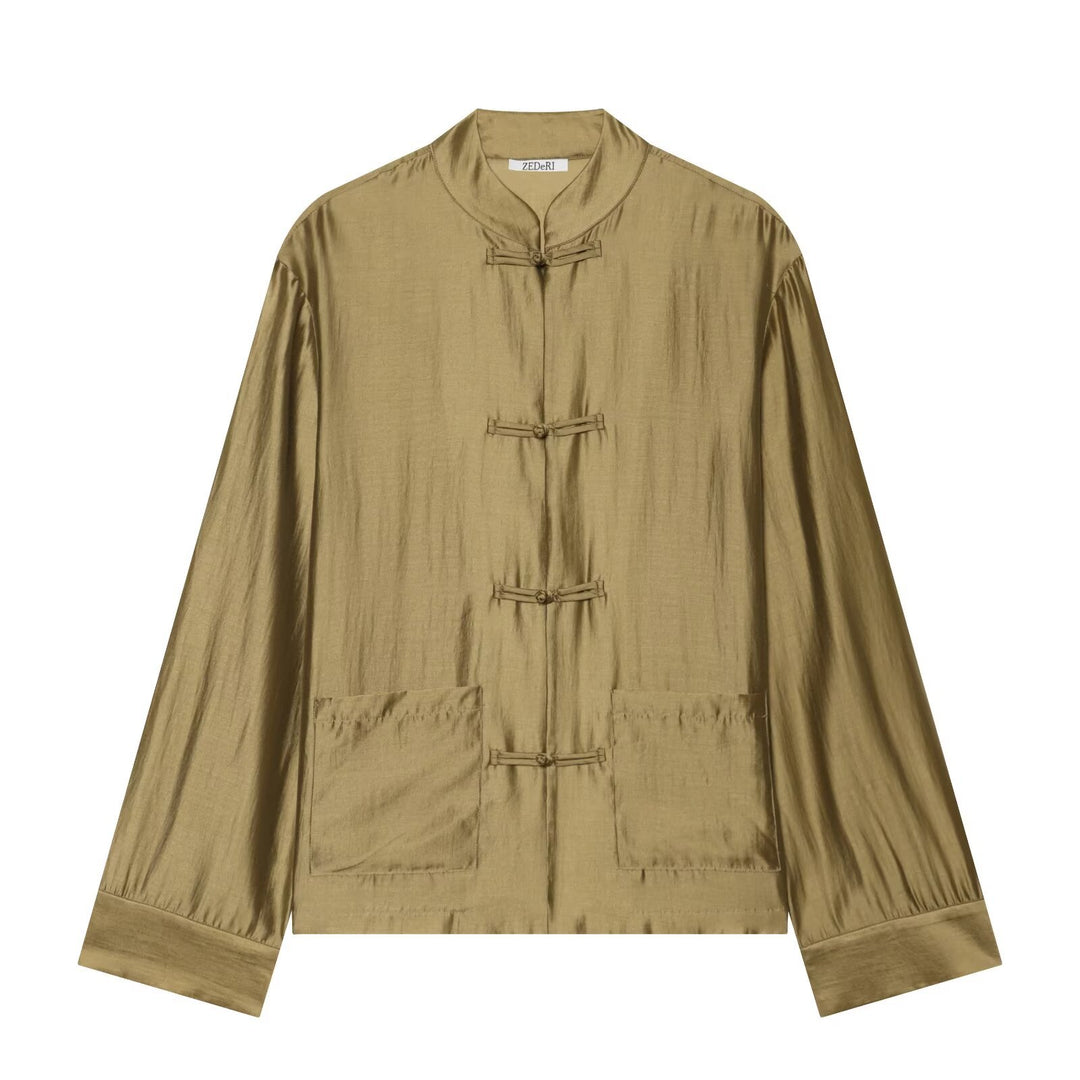 Damen Mandarinkragen-Jacke mit Chinesischen Knotenverschlüssen und aufgesetzten Taschen Drune