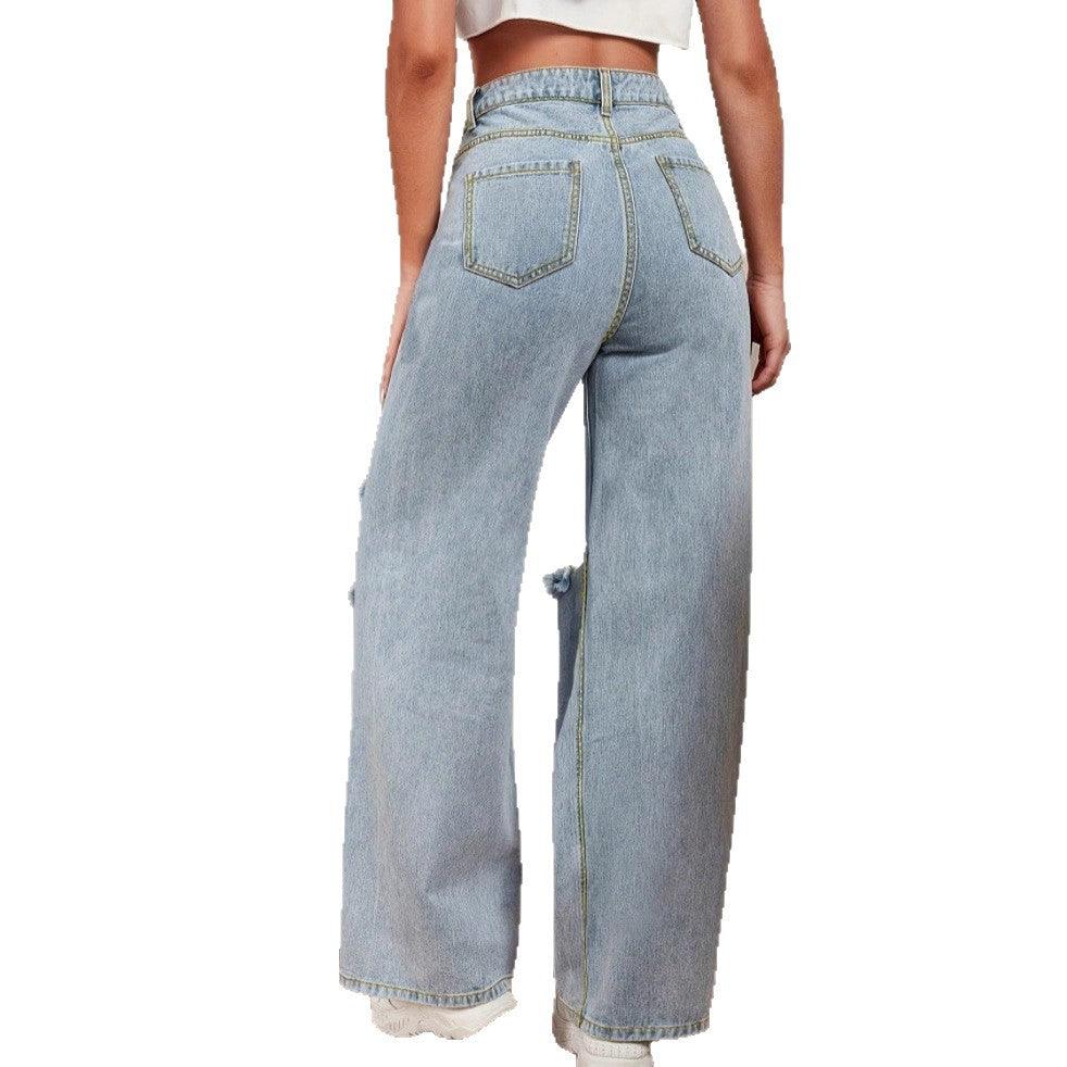 Damen Hochtaillierte Baggy-Jeans im Wide‑Leg mit mehrstufigen Knie-Cutouts Drune