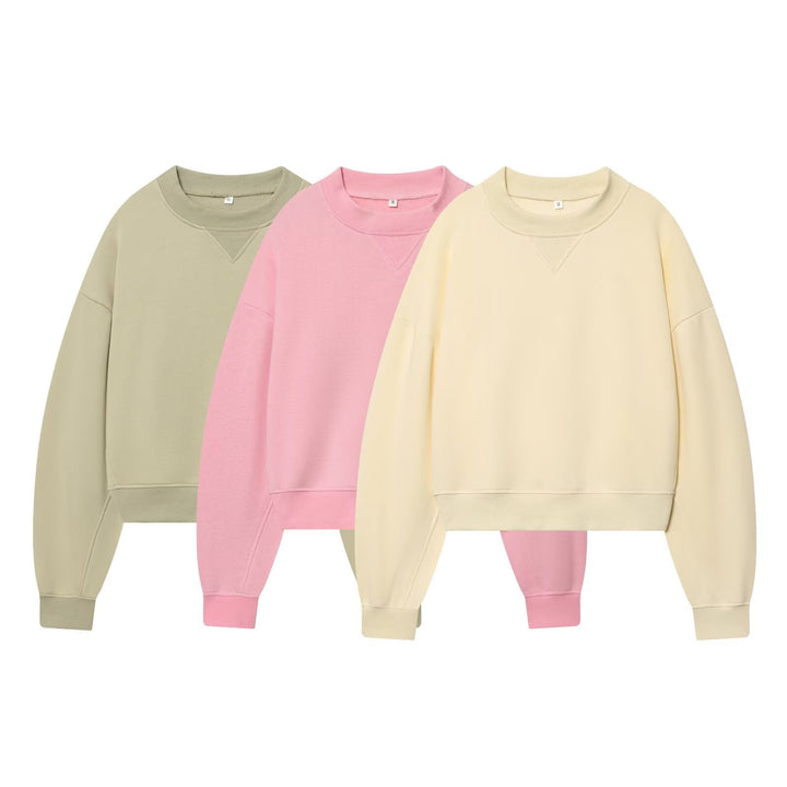Damen Oversized kurzgeschnittenes Sweatshirt mit geripptem Halsausschnitt Drune