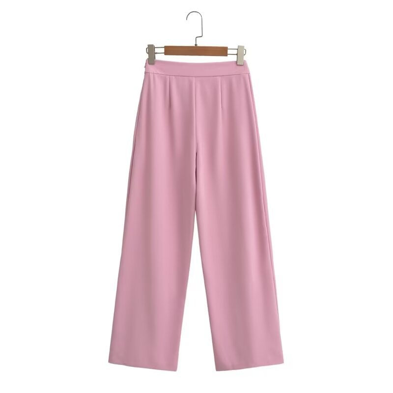 Damen nan hochgeschnittene Wide‑Leg Hose aus fließendem Satin mit elastischem Bund und eleganten Bügelfalten Drune