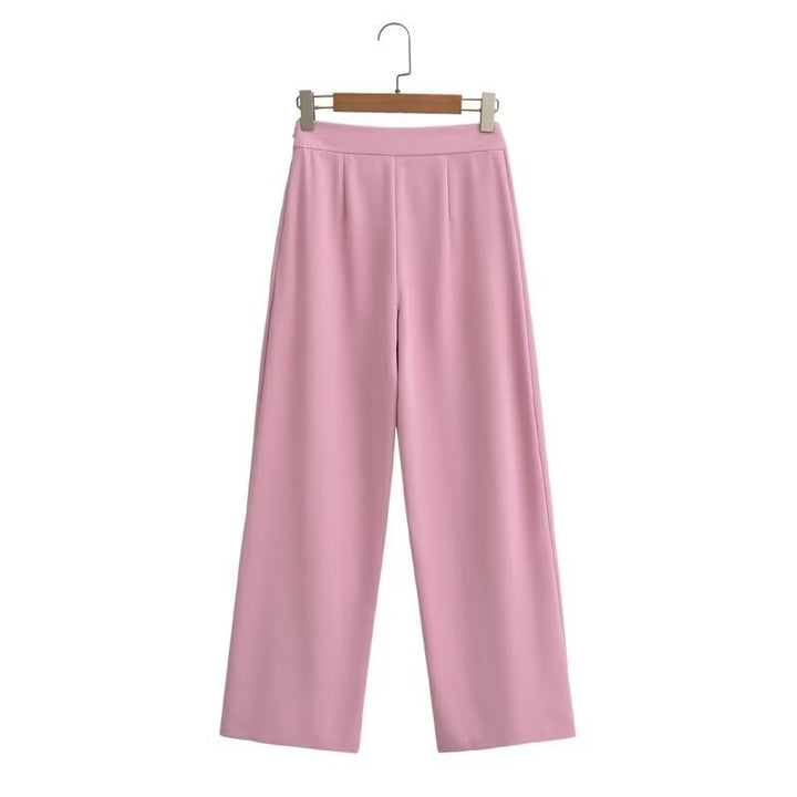 Damen nan hochgeschnittene Wide‑Leg Hose aus fließendem Satin mit elastischem Bund und eleganten Bügelfalten Drune
