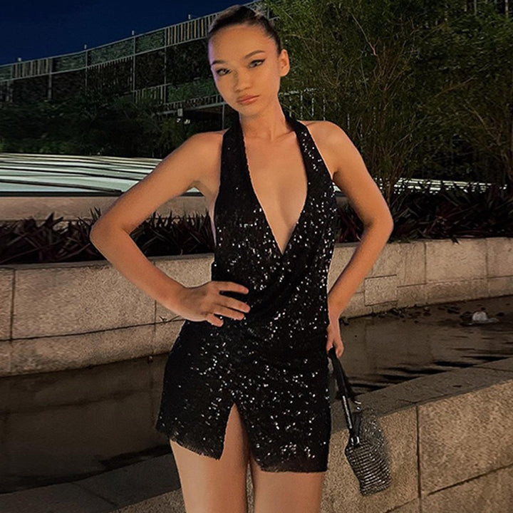 Damen Funkelndes Cocktailkleid mit Wickel-Design Drune