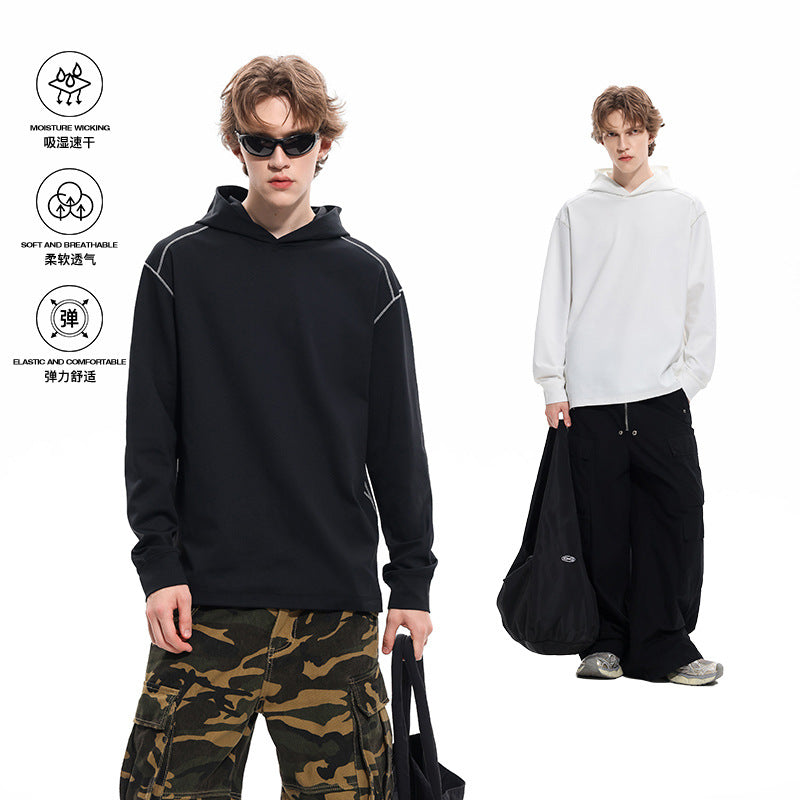 Herren Oversize-Kapuzenpullover aus schwerem Baumwolljersey mit Raglanärmeln und sichtbaren Kontrastnähten Drune