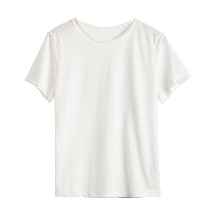 Damen Basic T-Shirt aus weicher Baumwolle mit Rundhalsausschnitt Drune