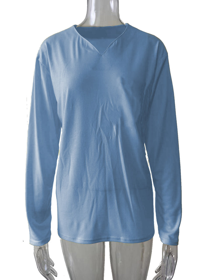 Damen nan legeres Langarmshirt mit V-Notch-Ausschnitt, Brusttasche und lockerer Oversize-Passform Drune