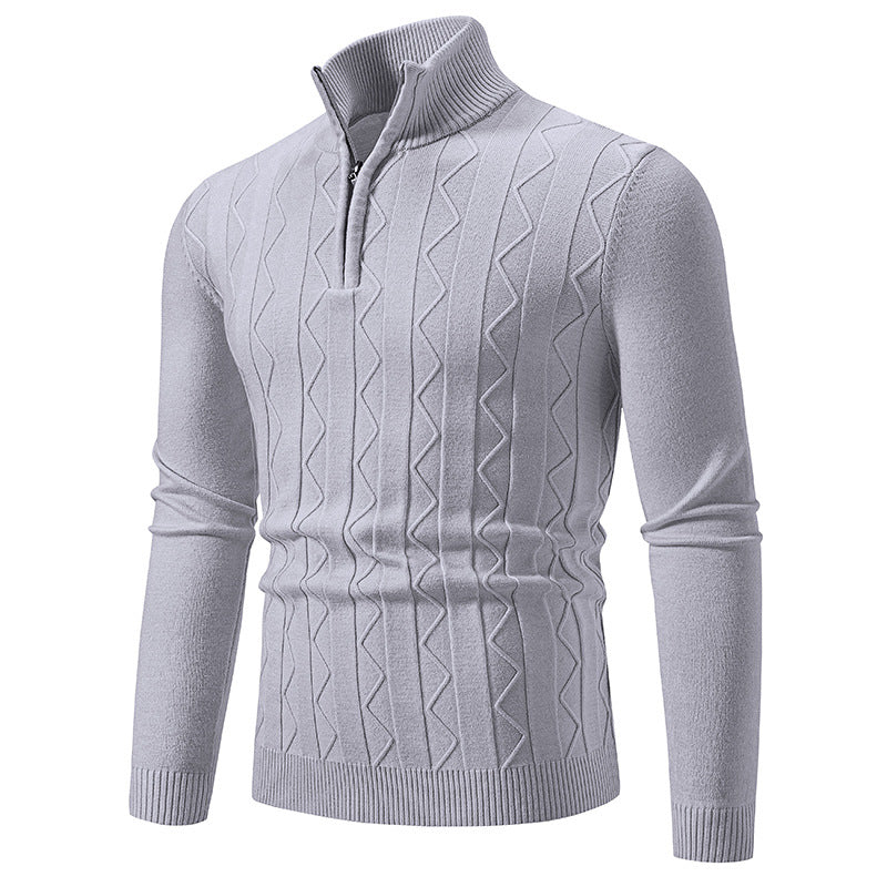 Herren Slim-Fit Halbzip-Strickpullover mit Mockneck, Zopfmuster und gerippten Bündchen Drune