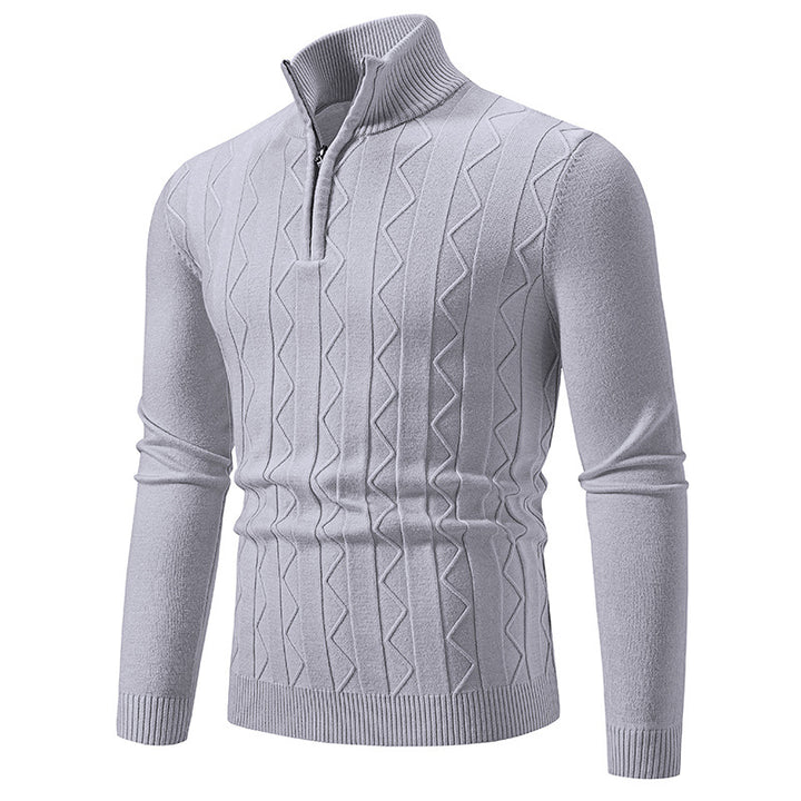 Herren Slim-Fit Halbzip-Strickpullover mit Mockneck, Zopfmuster und gerippten Bündchen Drune