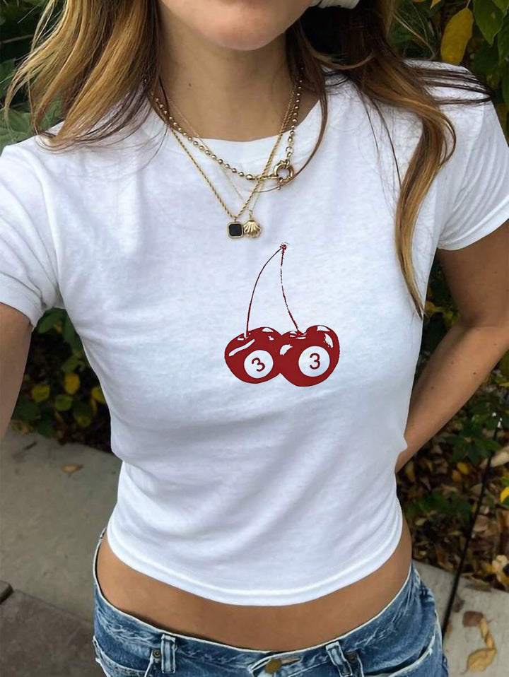 Damen Crop-T-Shirt mit fröhlichem Kirschmotiv und lässigem Schnitt Drune