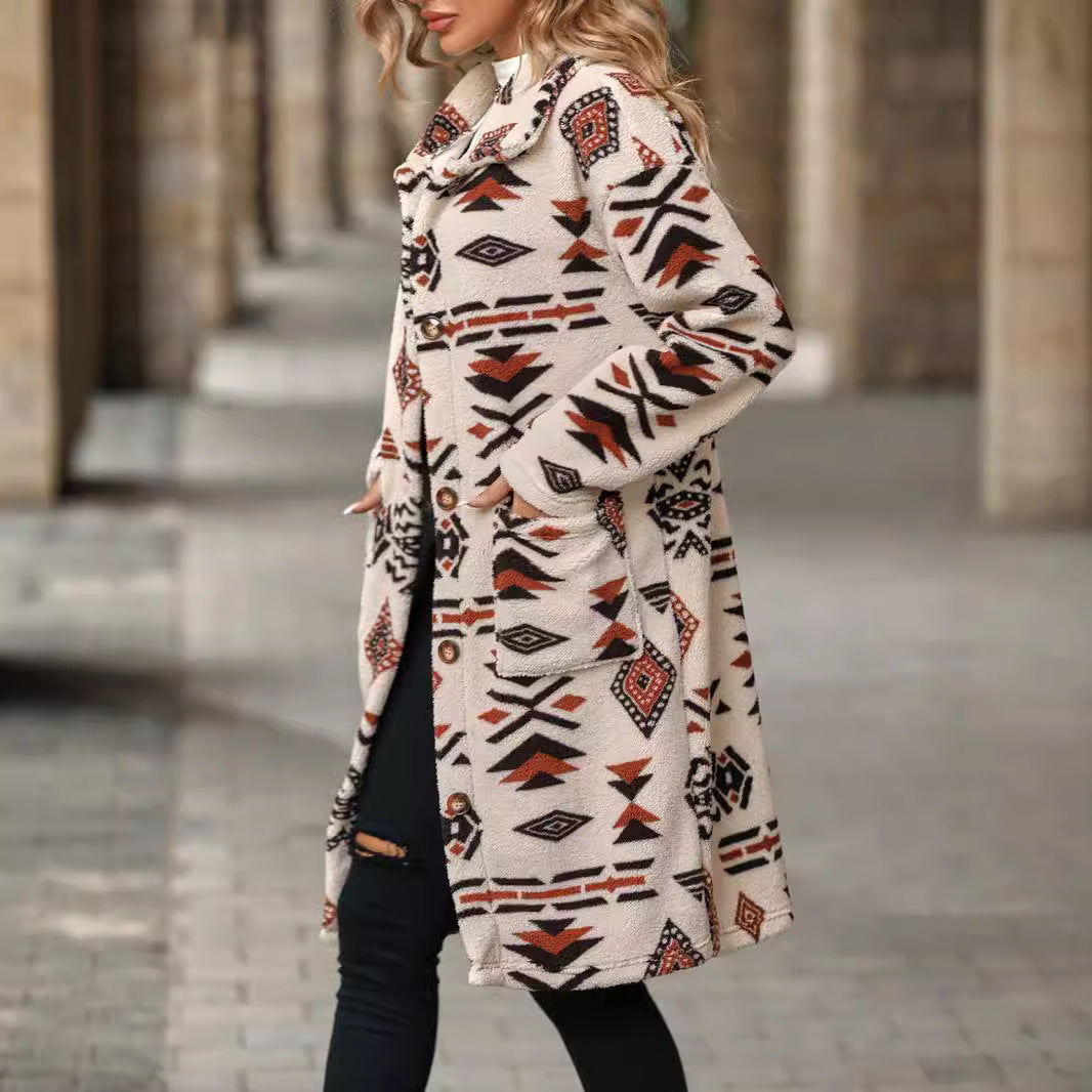 Damen modische Teddyjacke mit einzigartigem geometrischem Muster Drune