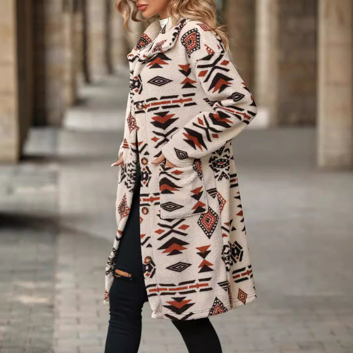 Damen modische Teddyjacke mit einzigartigem geometrischem Muster Drune