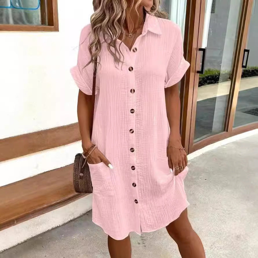 Damen Hemdkleid mit praktischen Taschen und dekorativen Knöpfen Drune