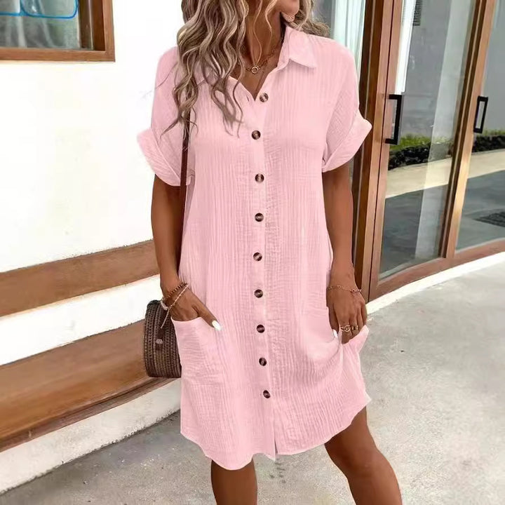 Damen Hemdkleid mit praktischen Taschen und dekorativen Knöpfen Drune