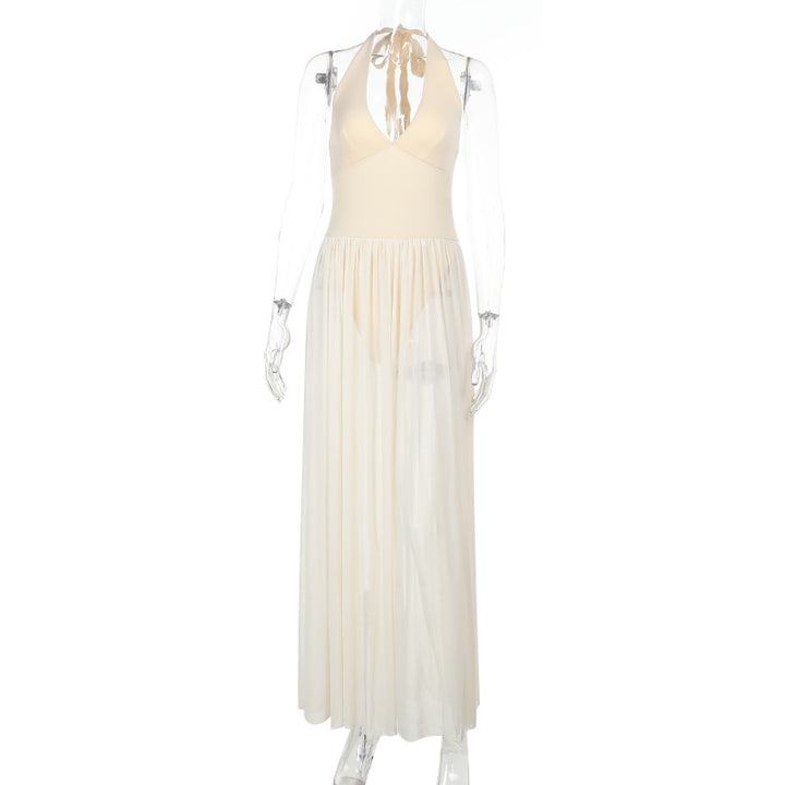 Damen Maxikleid mit tieferem V-Ausschnitt und zarten Transparenzelementen Drune