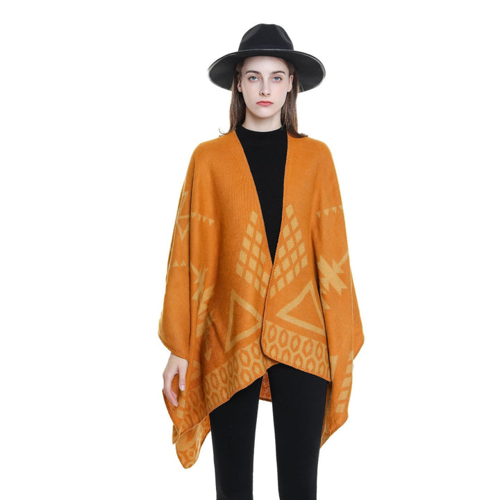 Damen Ruana‑Poncho im Oversize mit Kaschmir‑Touch, geometrischem Jacquard und offener Kimono‑Silhouette Drune