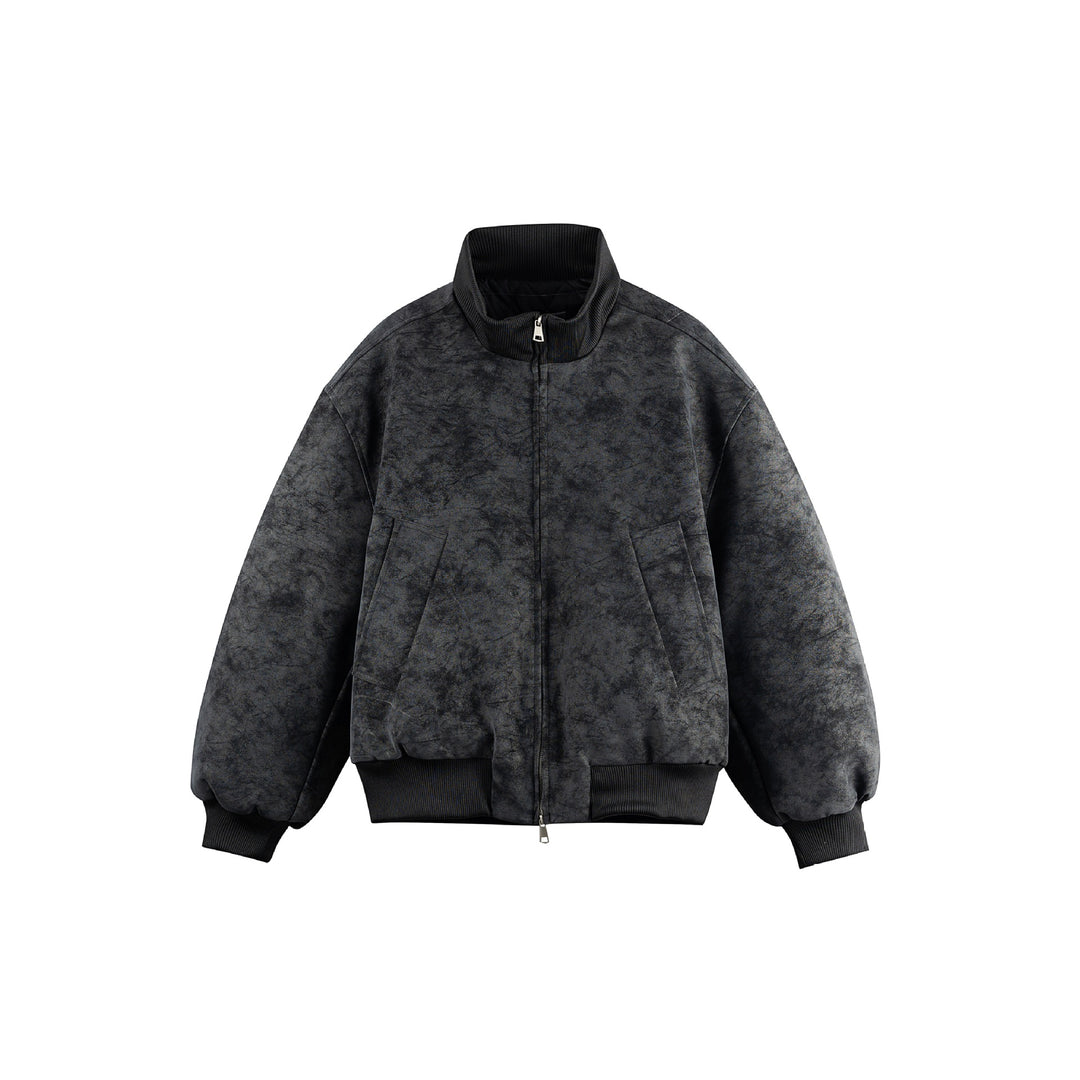 Damen Boxy-Bomberjacke im Vintage-Suede-Look mit hohem Rippkragen und Kängurutaschen Drune